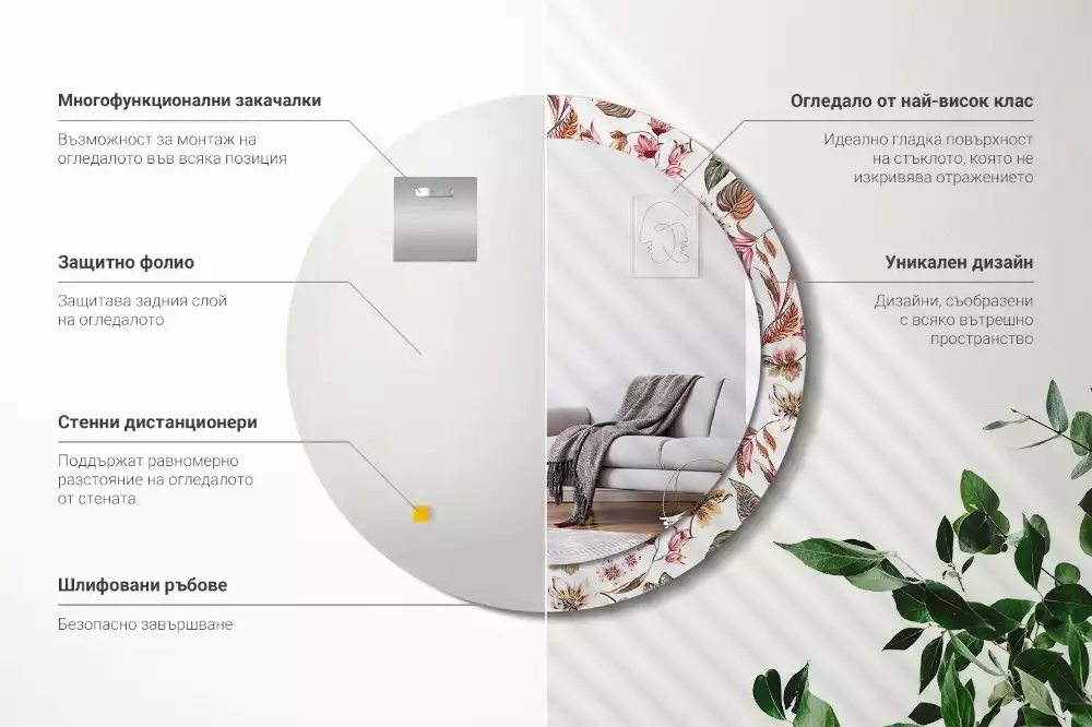 Lustro z ramą z nadrukiem w stylu vintage z motywem kwiatowym w kształcie okręgu