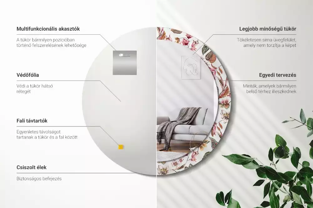 Lustro z ramą z nadrukiem w stylu vintage z motywem kwiatowym w kształcie okręgu