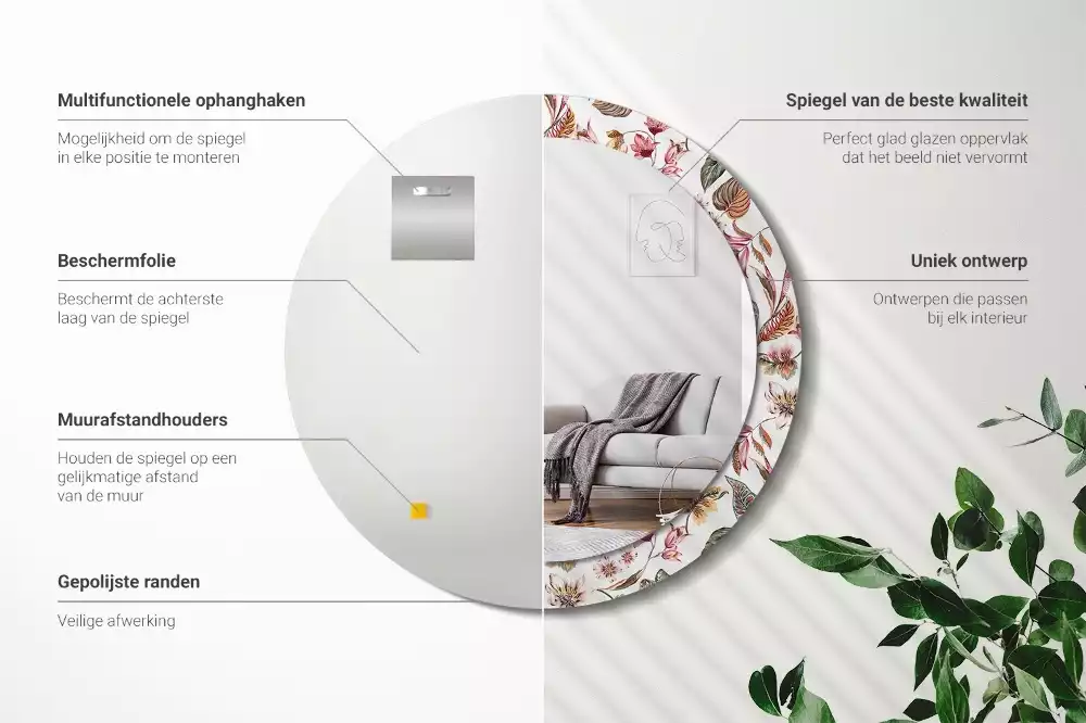 Lustro z ramą z nadrukiem w stylu vintage z motywem kwiatowym w kształcie okręgu