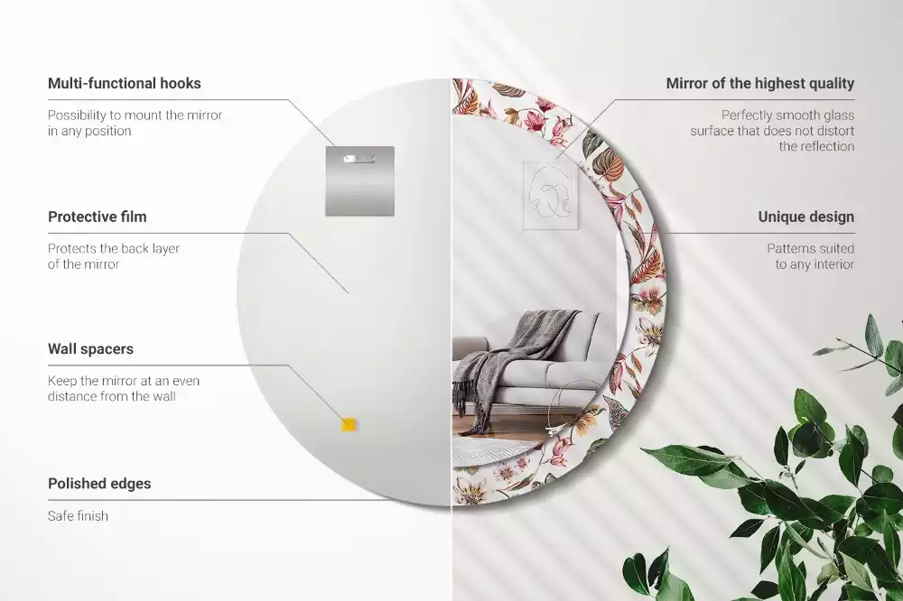 Lustro z ramą z nadrukiem w stylu vintage z motywem kwiatowym w kształcie okręgu