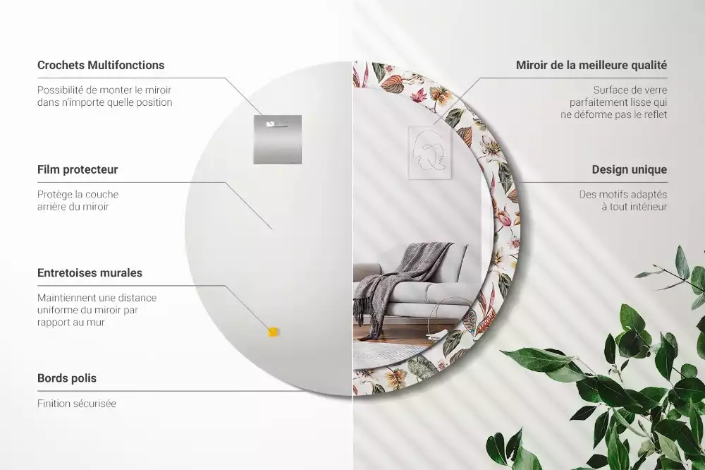 Lustro z ramą z nadrukiem w stylu vintage z motywem kwiatowym w kształcie okręgu