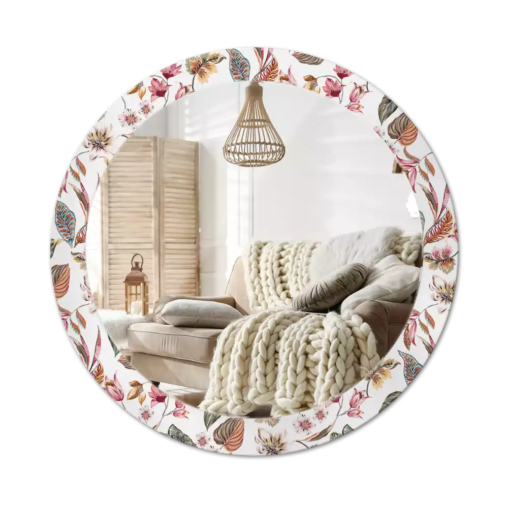 Lustro z ramą z nadrukiem w stylu vintage z motywem kwiatowym w kształcie okręgu