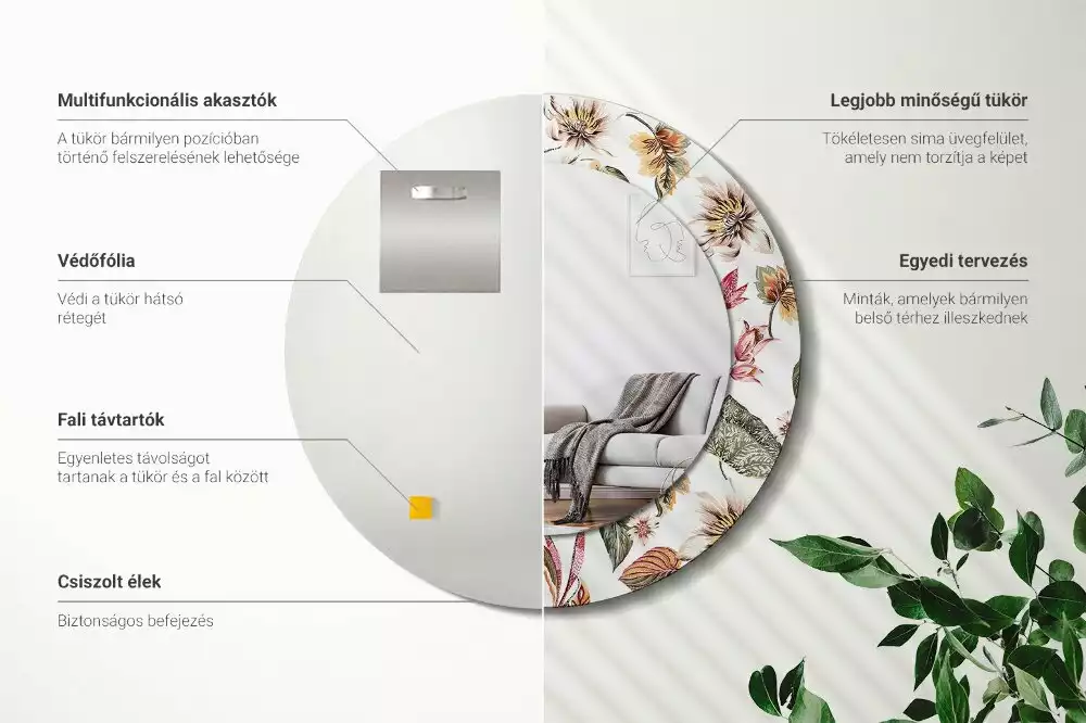 Lustro z ramą z nadrukiem w stylu vintage z motywem kwiatowym w kształcie okręgu