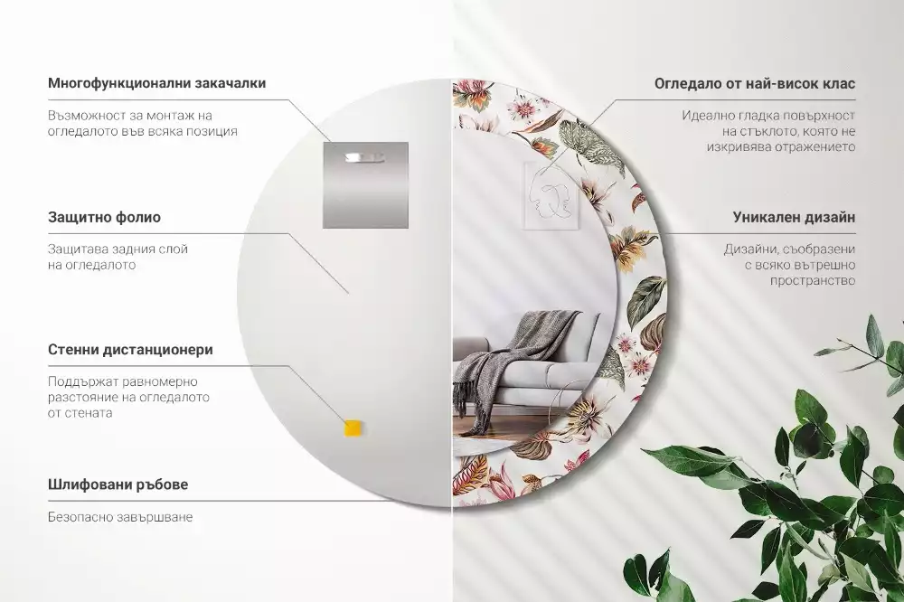 Lustro z ramą z nadrukiem w stylu vintage z motywem kwiatowym w kształcie okręgu