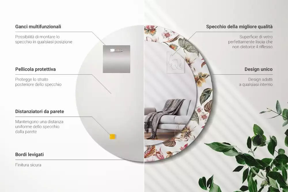 Lustro z ramą z nadrukiem w stylu vintage z motywem kwiatowym w kształcie okręgu