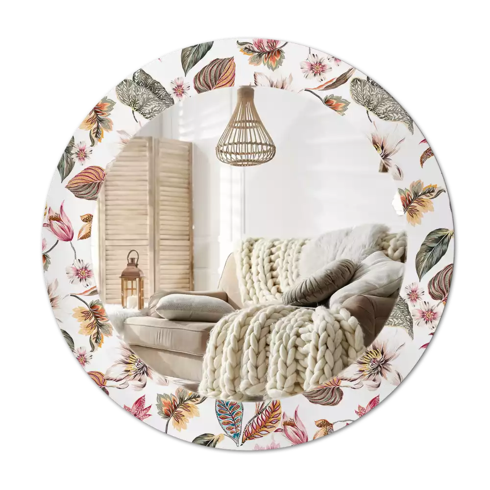 Lustro z ramą z nadrukiem w stylu vintage z motywem kwiatowym w kształcie okręgu