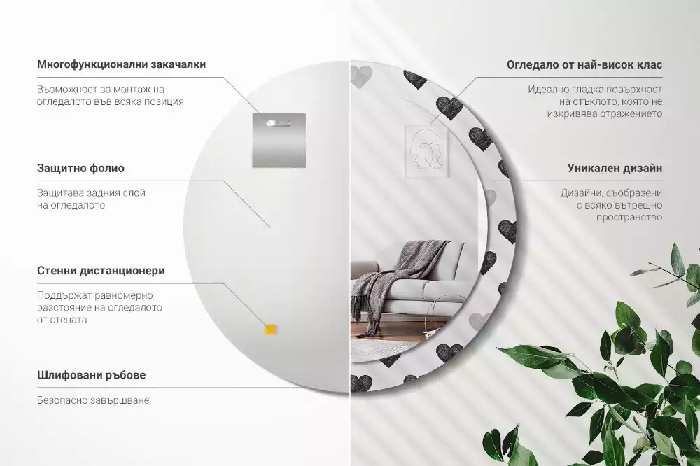 Lustro ścienne dekoracyjne w kształcie koła z abstrakcyjnym motywem serc