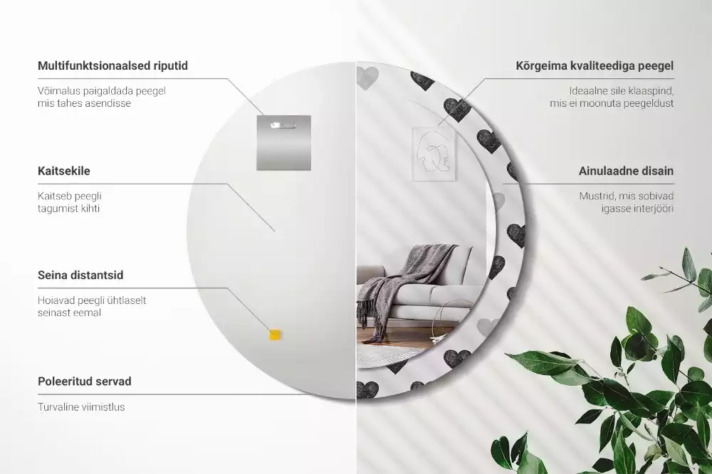 Lustro ścienne dekoracyjne w kształcie koła z abstrakcyjnym motywem serc