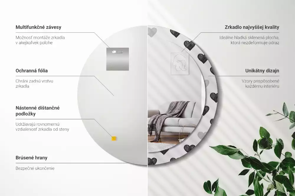 Lustro ścienne dekoracyjne w kształcie koła z abstrakcyjnym motywem serc