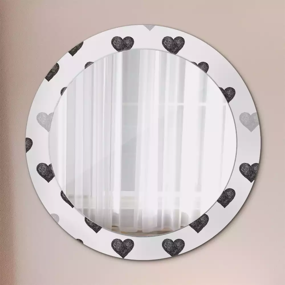 Lustro ścienne dekoracyjne w kształcie koła z abstrakcyjnym motywem serc