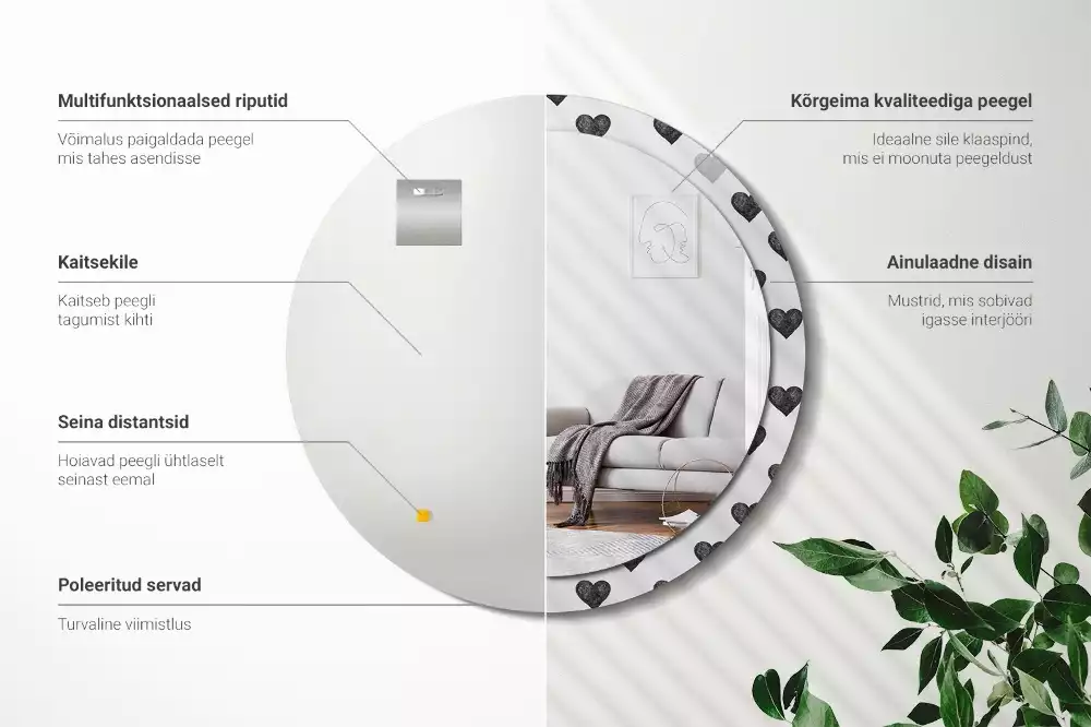 Lustro ścienne dekoracyjne w kształcie koła z abstrakcyjnym motywem serc