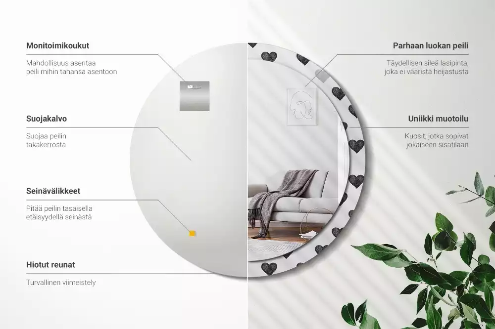 Lustro ścienne dekoracyjne w kształcie koła z abstrakcyjnym motywem serc