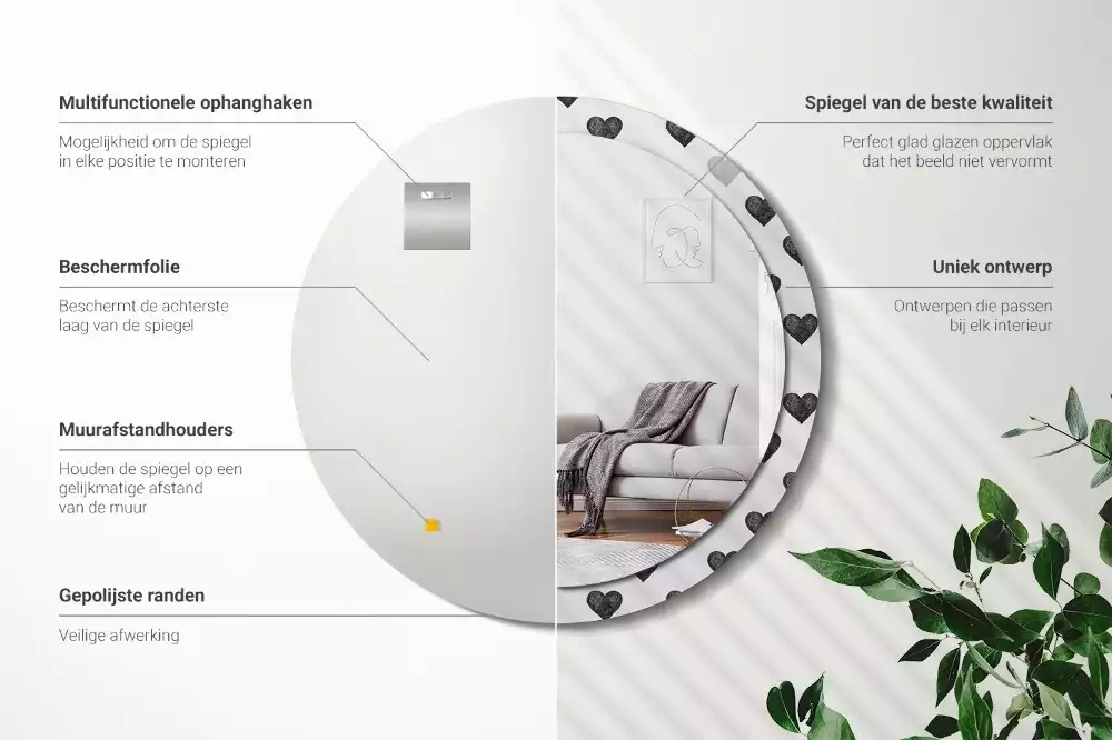 Lustro ścienne dekoracyjne w kształcie koła z abstrakcyjnym motywem serc