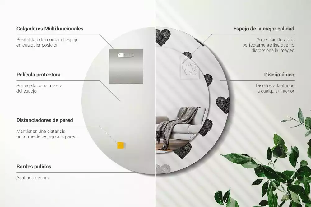 Lustro ścienne dekoracyjne w kształcie koła z abstrakcyjnym motywem serc