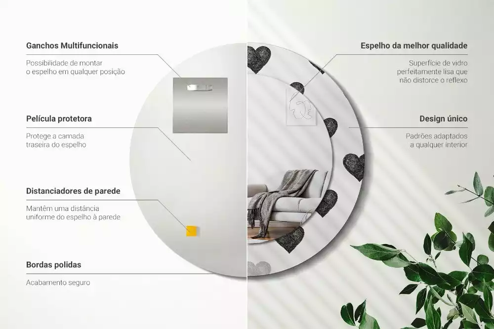 Lustro ścienne dekoracyjne w kształcie koła z abstrakcyjnym motywem serc