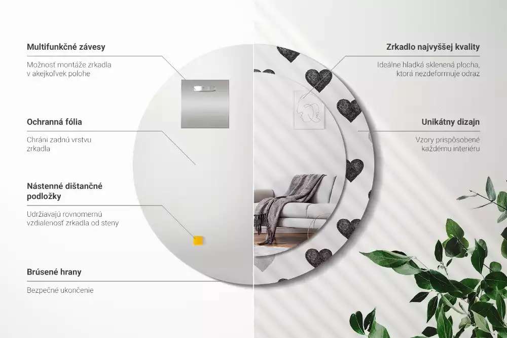 Lustro ścienne dekoracyjne w kształcie koła z abstrakcyjnym motywem serc