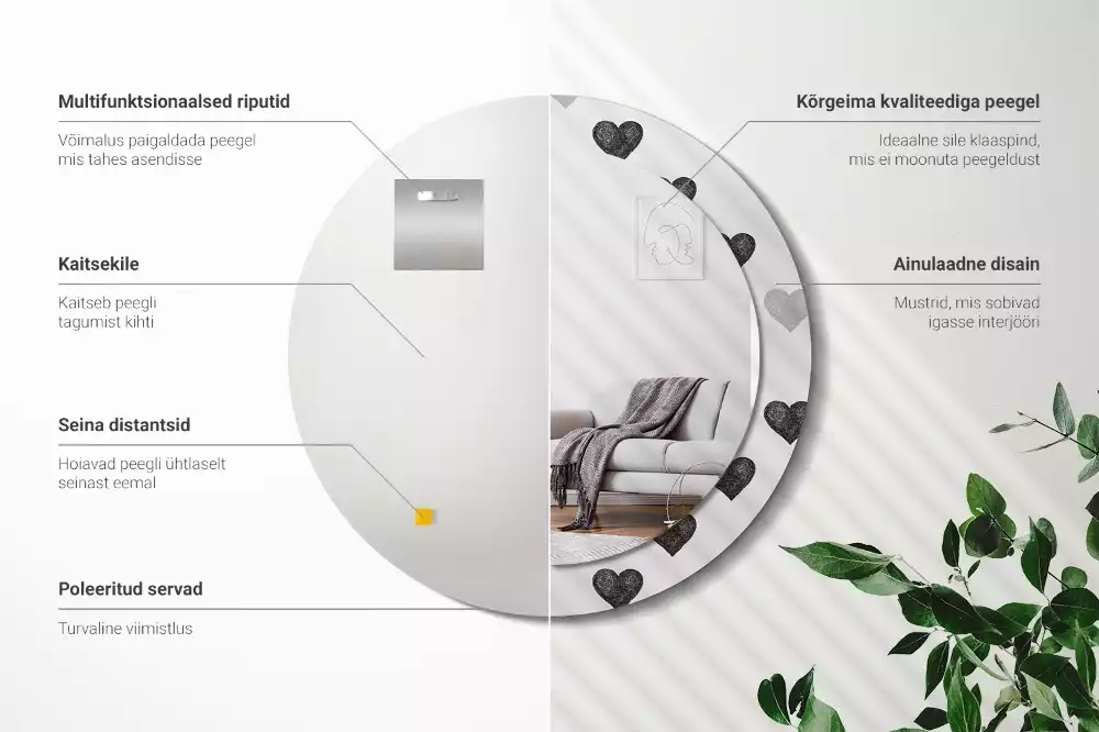 Lustro ścienne dekoracyjne w kształcie koła z abstrakcyjnym motywem serc