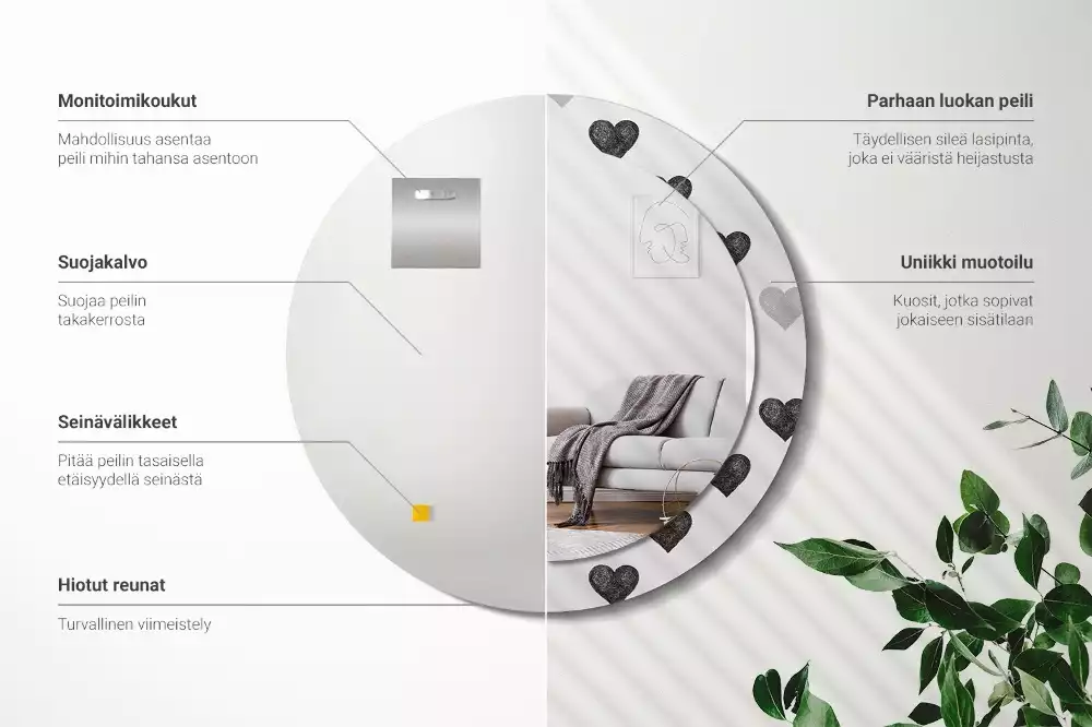 Lustro ścienne dekoracyjne w kształcie koła z abstrakcyjnym motywem serc