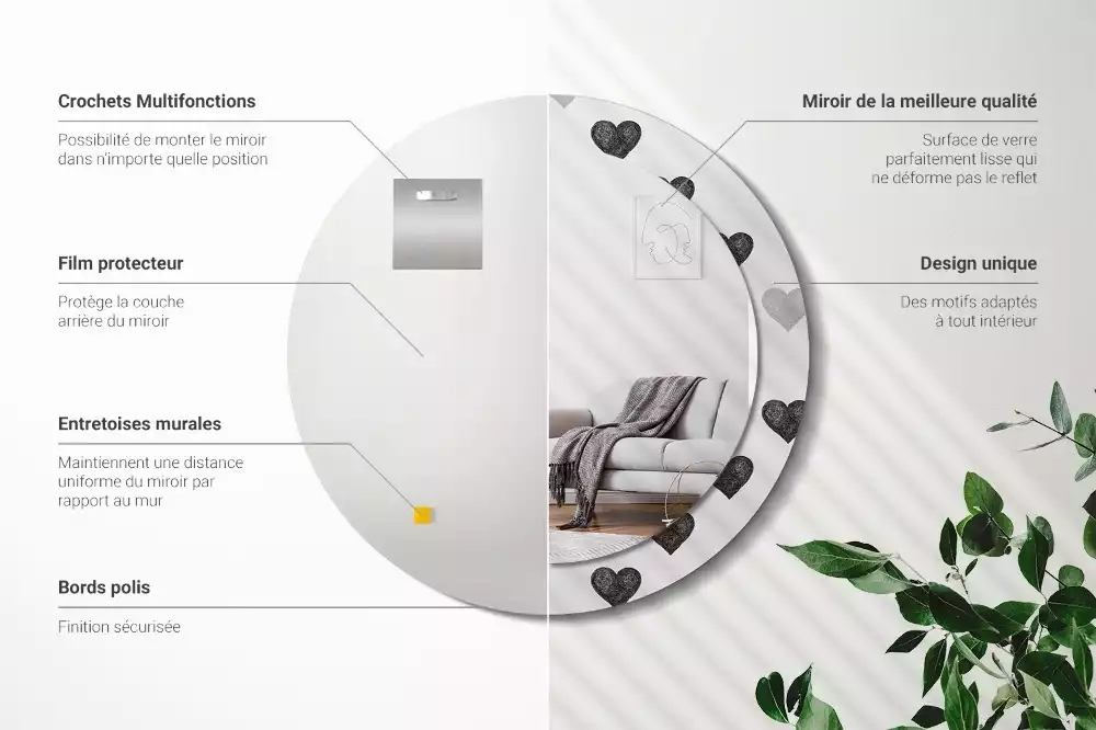 Lustro ścienne dekoracyjne w kształcie koła z abstrakcyjnym motywem serc