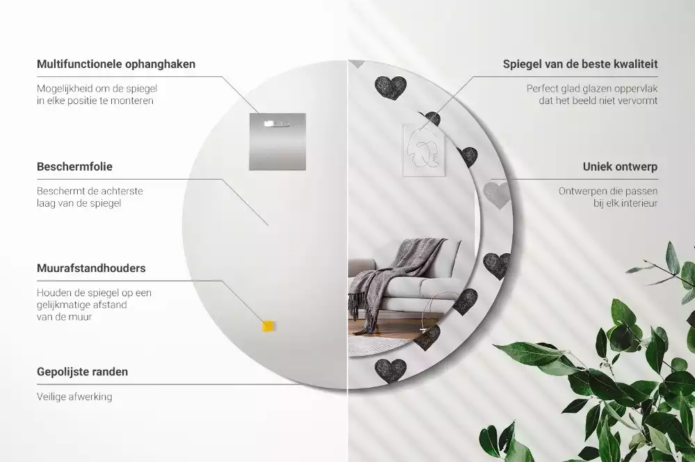 Lustro ścienne dekoracyjne w kształcie koła z abstrakcyjnym motywem serc