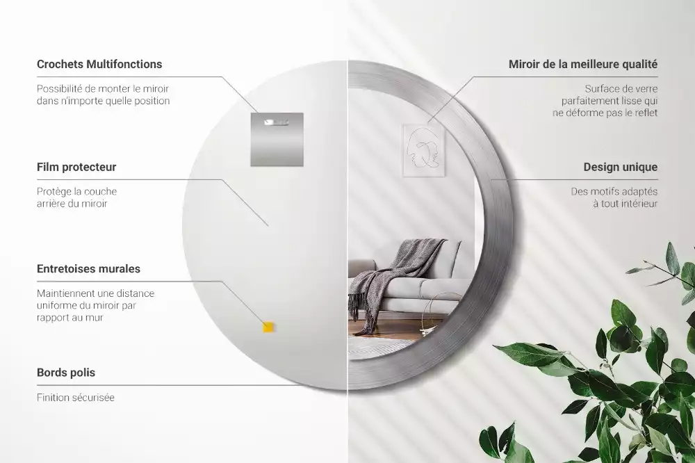 Lustro ścienne dekoracyjne o okrągłym kształcie w imitacji metalu