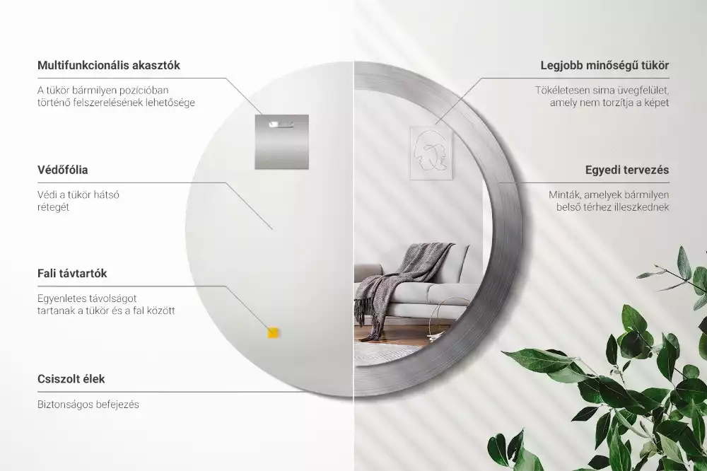 Lustro ścienne dekoracyjne o okrągłym kształcie w imitacji metalu