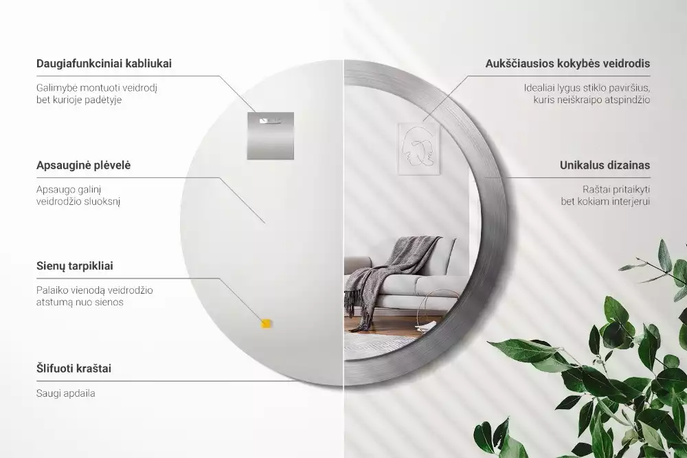 Lustro ścienne dekoracyjne o okrągłym kształcie w imitacji metalu