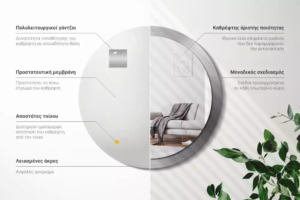 Lustro ścienne dekoracyjne o okrągłym kształcie w imitacji metalu