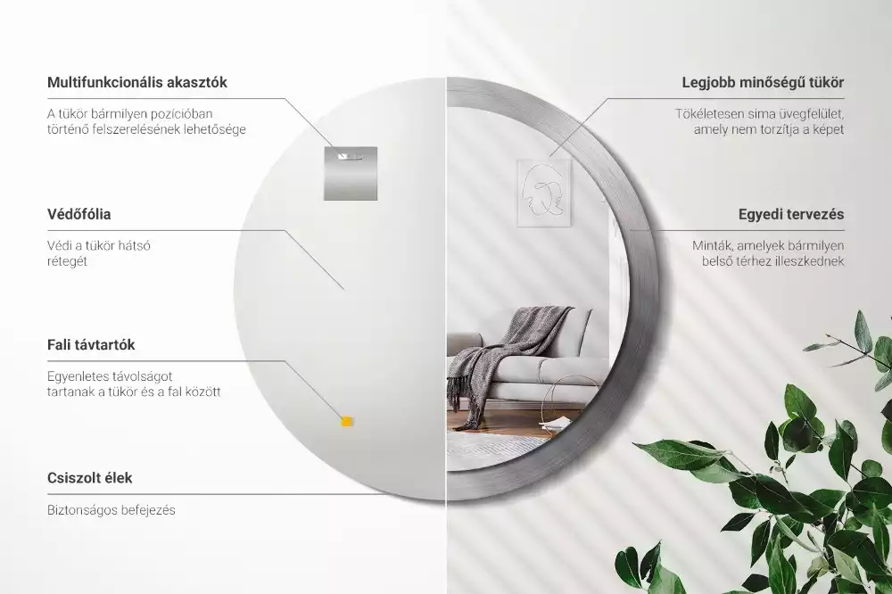 Lustro ścienne dekoracyjne o okrągłym kształcie w imitacji metalu