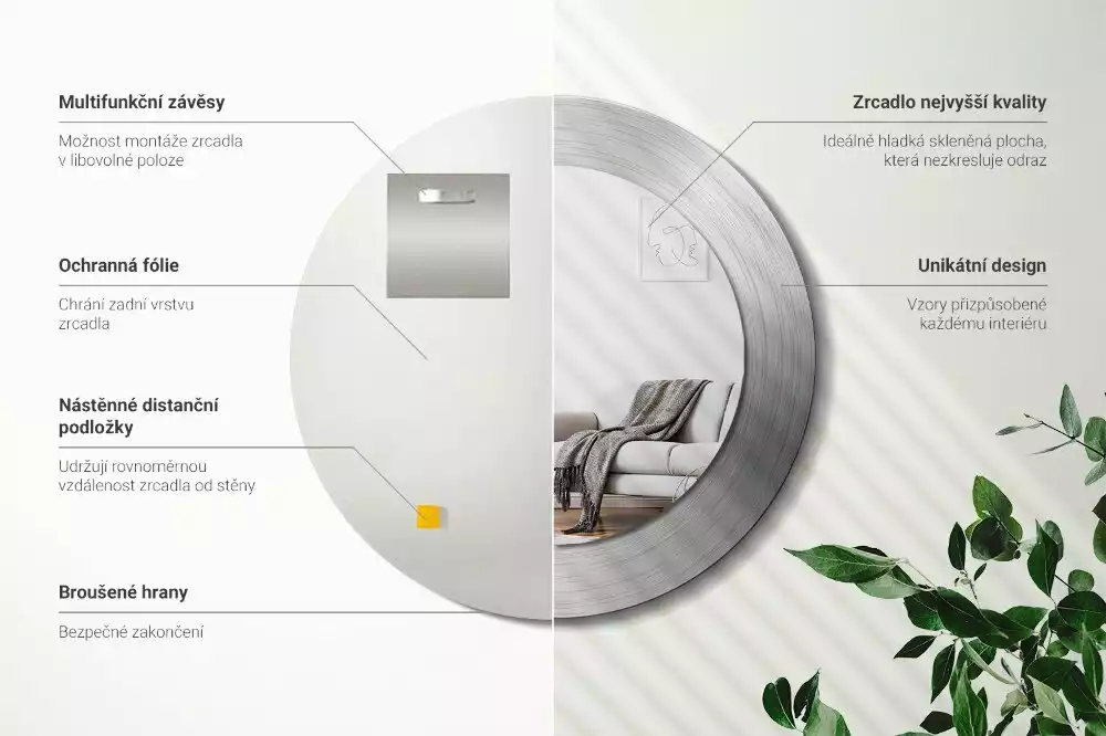Lustro ścienne dekoracyjne o okrągłym kształcie w imitacji metalu