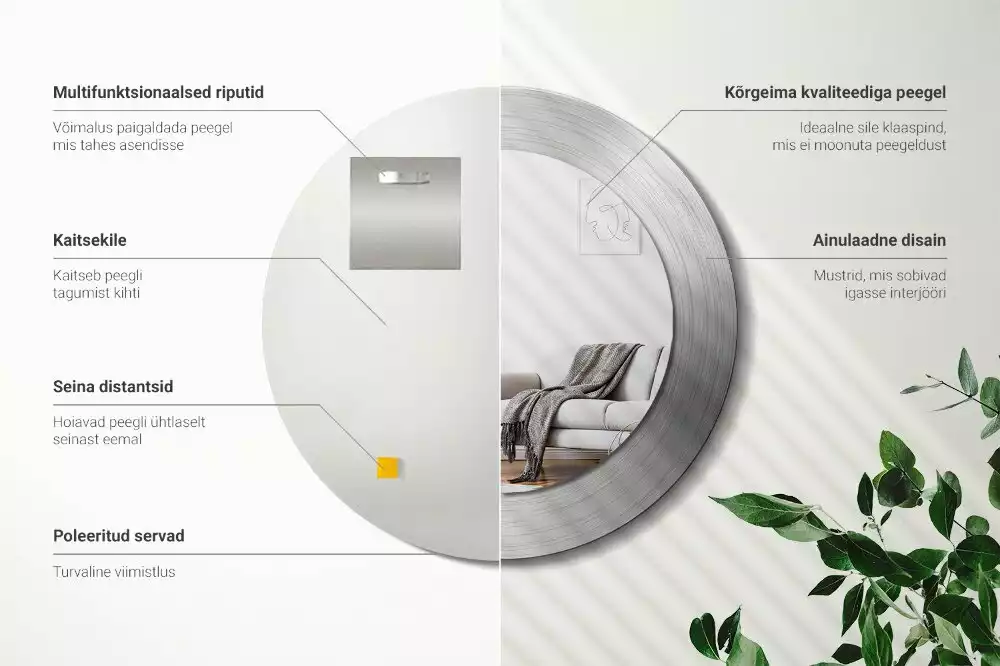 Lustro ścienne dekoracyjne o okrągłym kształcie w imitacji metalu