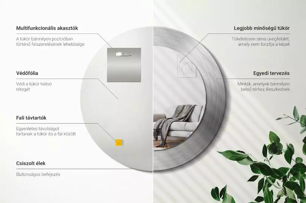 Lustro ścienne dekoracyjne o okrągłym kształcie w imitacji metalu