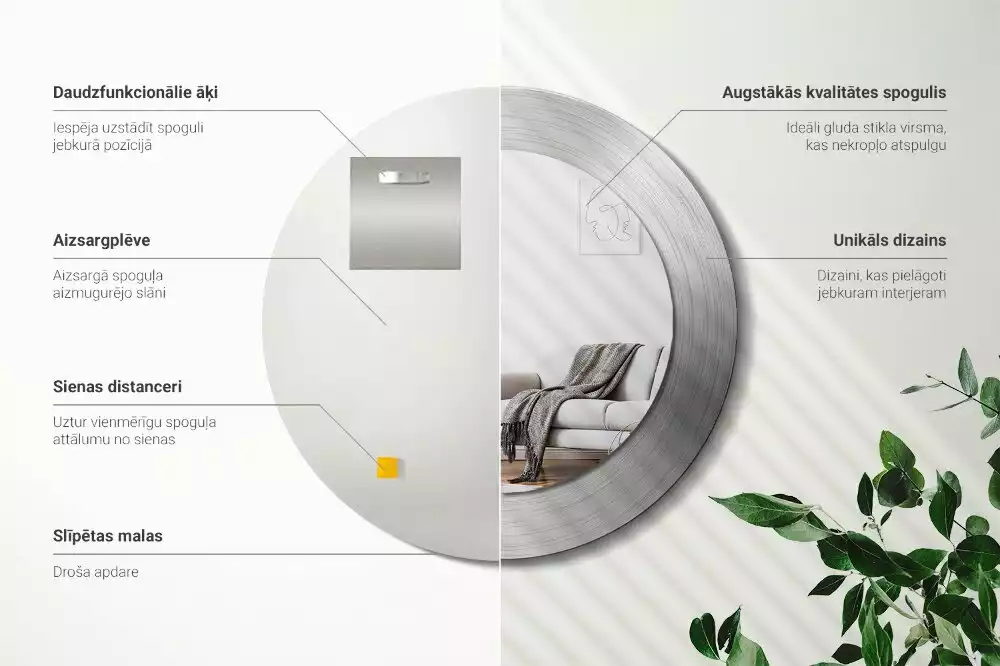 Lustro ścienne dekoracyjne o okrągłym kształcie w imitacji metalu