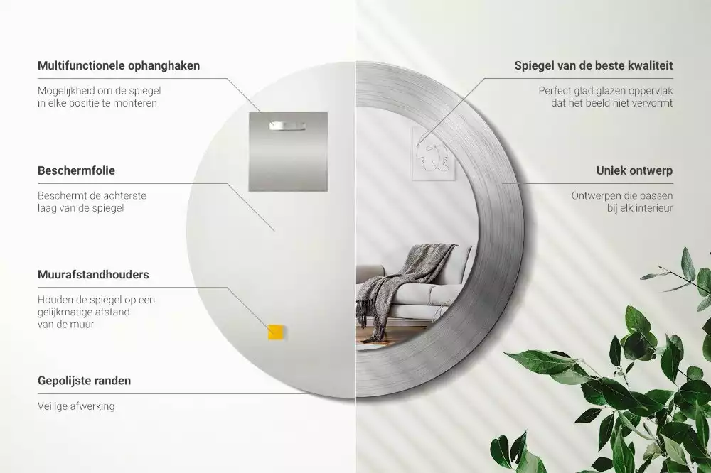 Lustro ścienne dekoracyjne o okrągłym kształcie w imitacji metalu