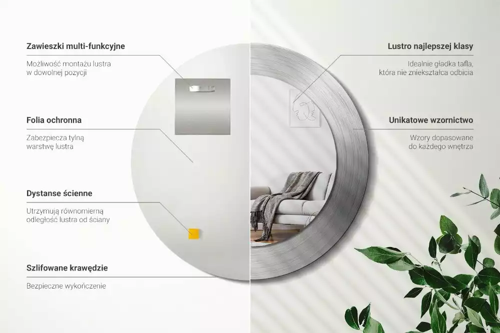 Lustro ścienne dekoracyjne o okrągłym kształcie w imitacji metalu