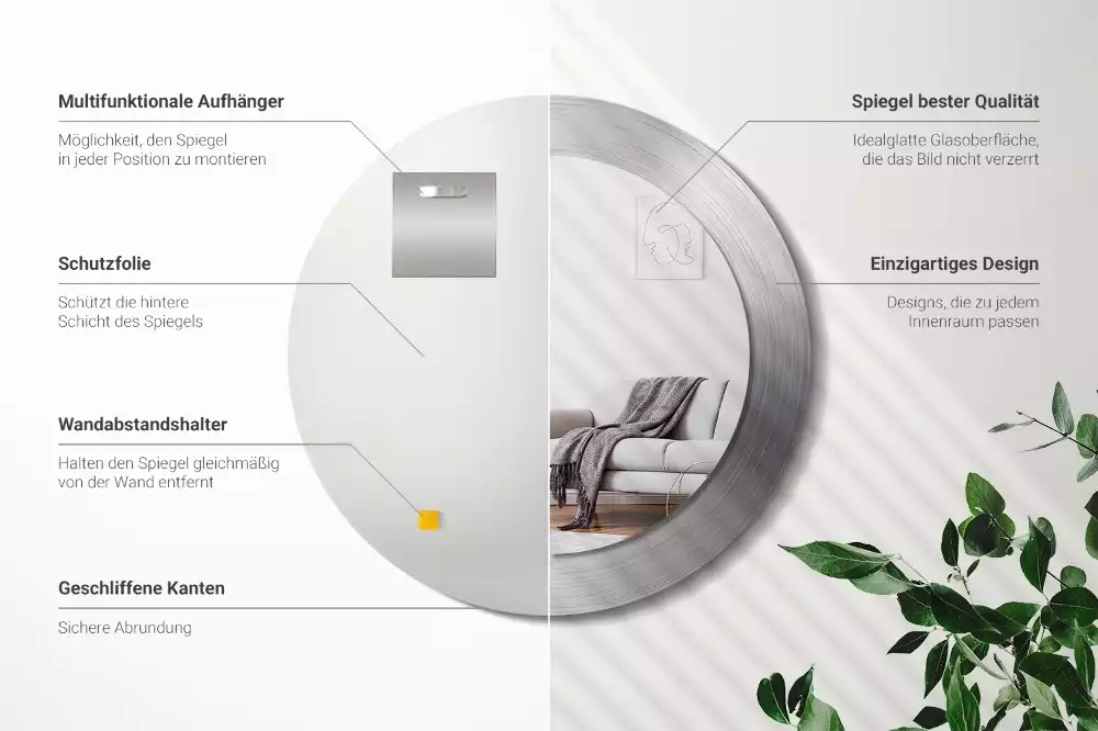 Lustro ścienne dekoracyjne o okrągłym kształcie w imitacji metalu