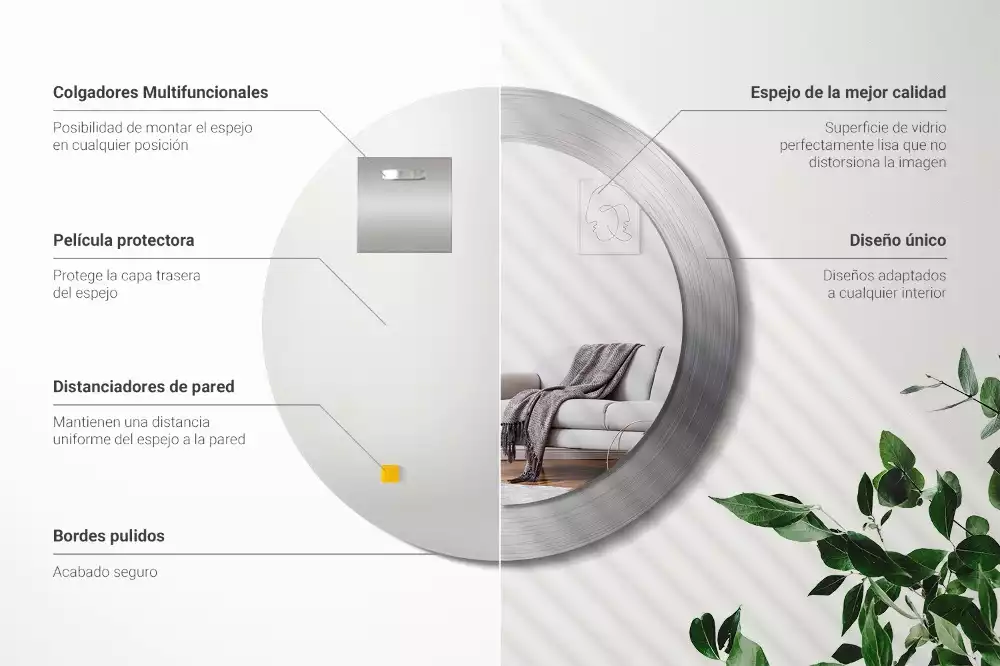 Lustro ścienne dekoracyjne o okrągłym kształcie w imitacji metalu