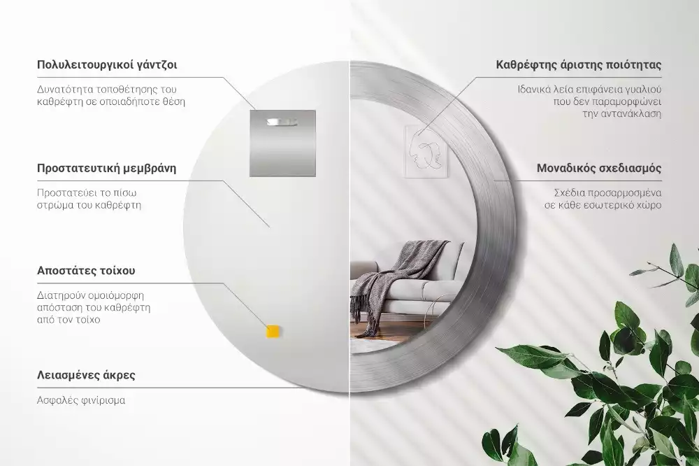 Lustro ścienne dekoracyjne o okrągłym kształcie w imitacji metalu