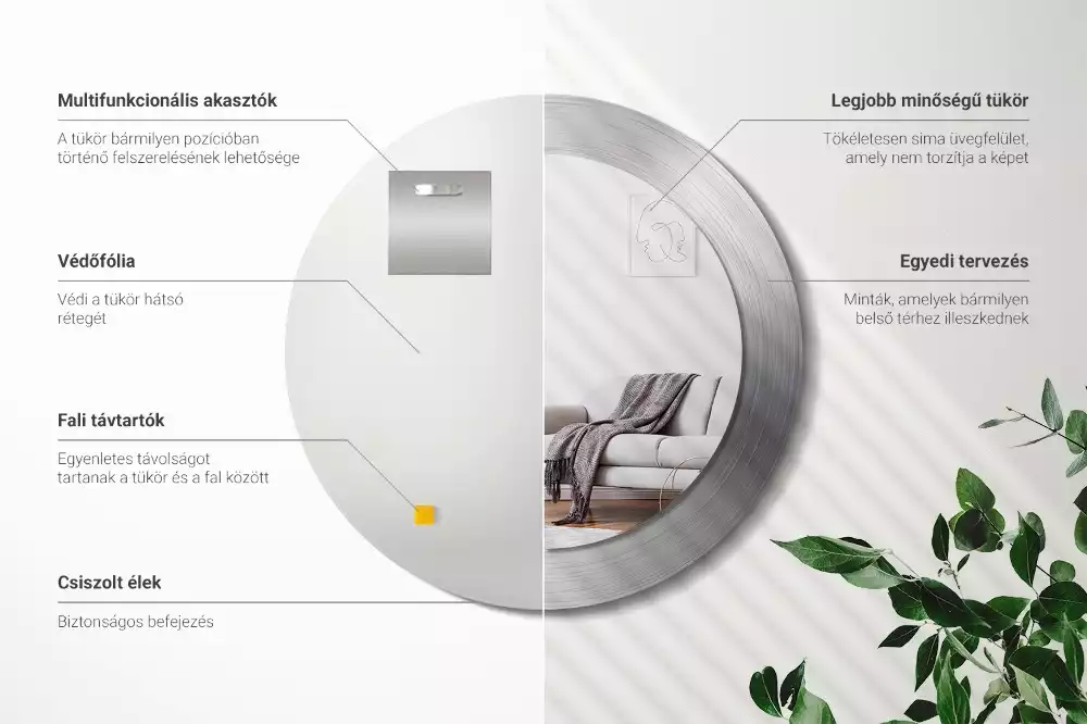 Lustro ścienne dekoracyjne o okrągłym kształcie w imitacji metalu