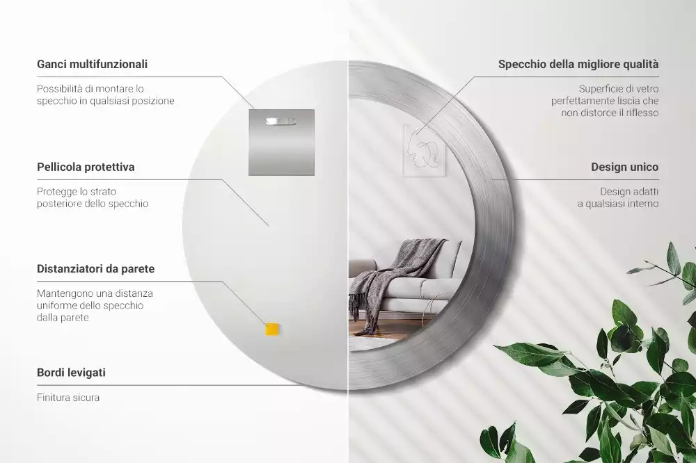 Lustro ścienne dekoracyjne o okrągłym kształcie w imitacji metalu