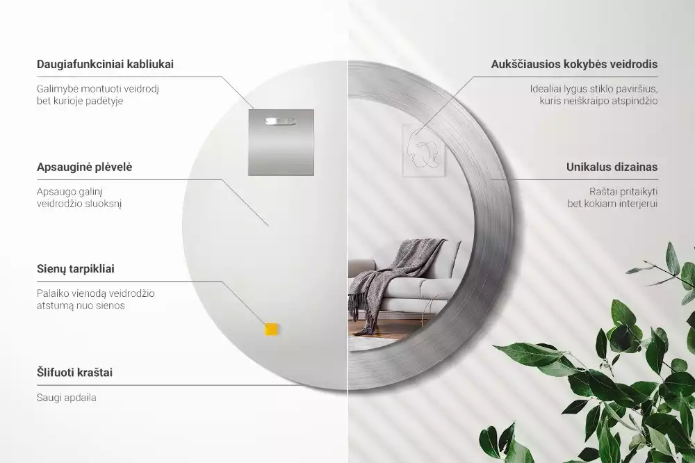 Lustro ścienne dekoracyjne o okrągłym kształcie w imitacji metalu