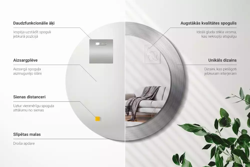 Lustro ścienne dekoracyjne o okrągłym kształcie w imitacji metalu