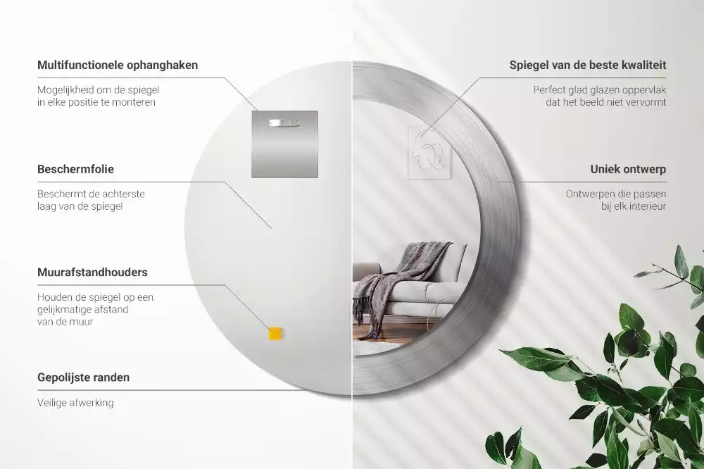 Lustro ścienne dekoracyjne o okrągłym kształcie w imitacji metalu