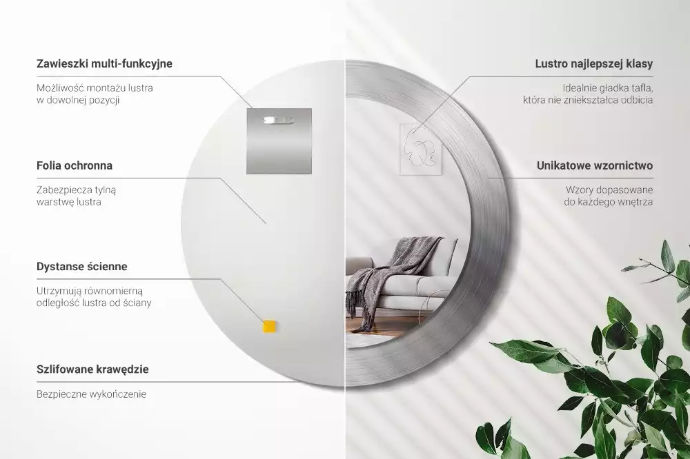 Lustro ścienne dekoracyjne o okrągłym kształcie w imitacji metalu