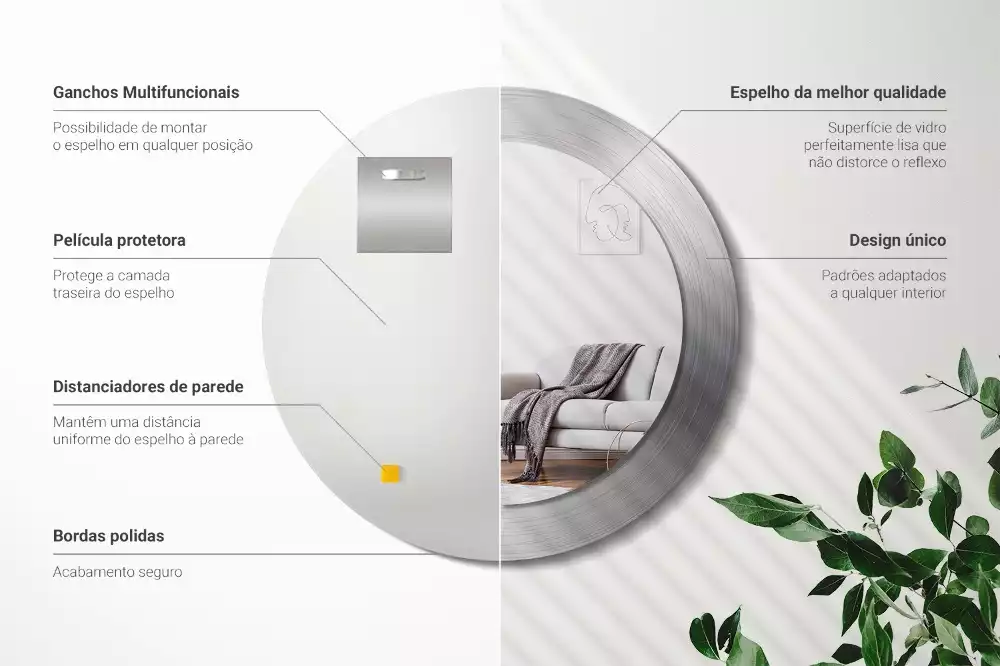 Lustro ścienne dekoracyjne o okrągłym kształcie w imitacji metalu