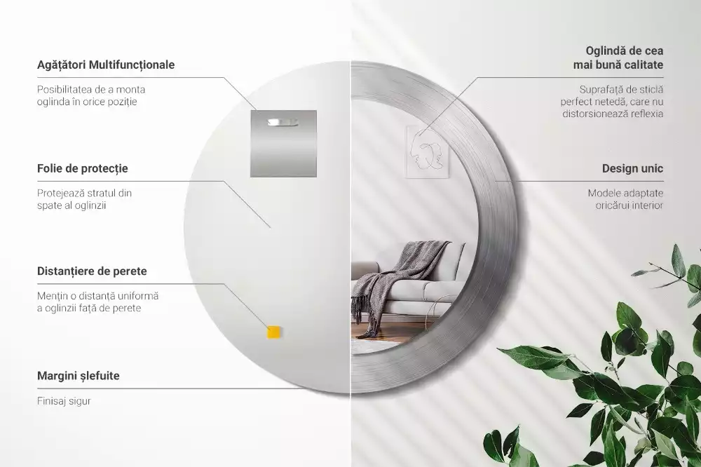 Lustro ścienne dekoracyjne o okrągłym kształcie w imitacji metalu