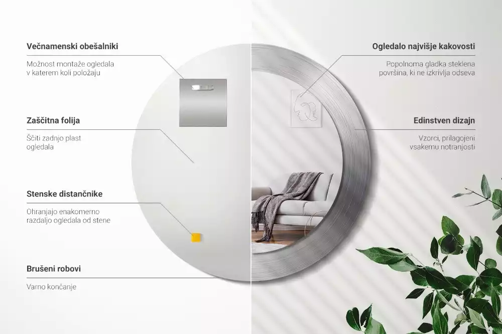 Lustro ścienne dekoracyjne o okrągłym kształcie w imitacji metalu