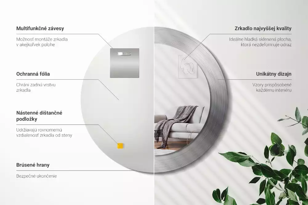 Lustro ścienne dekoracyjne o okrągłym kształcie w imitacji metalu