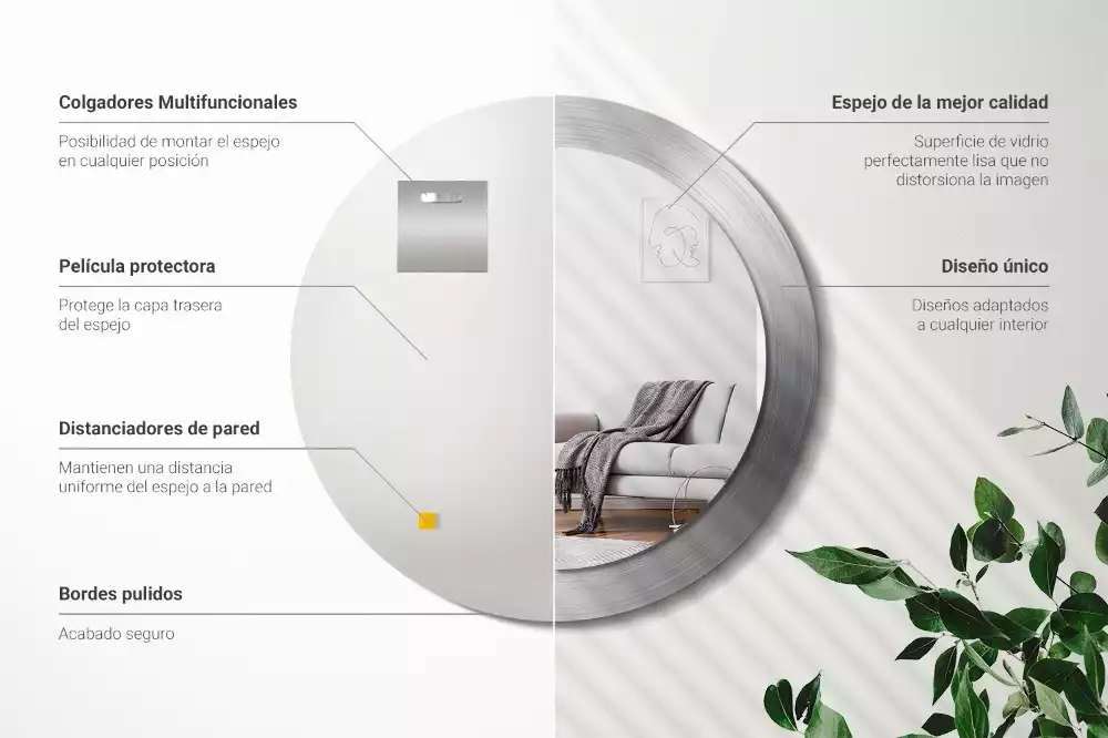 Lustro ścienne dekoracyjne o okrągłym kształcie w imitacji metalu