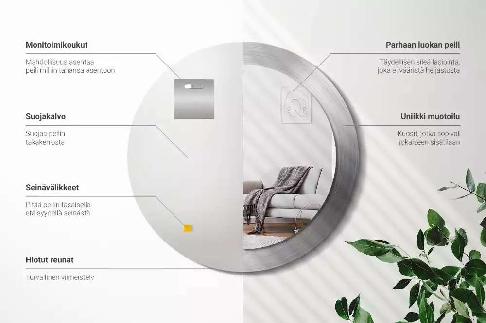 Lustro ścienne dekoracyjne o okrągłym kształcie w imitacji metalu